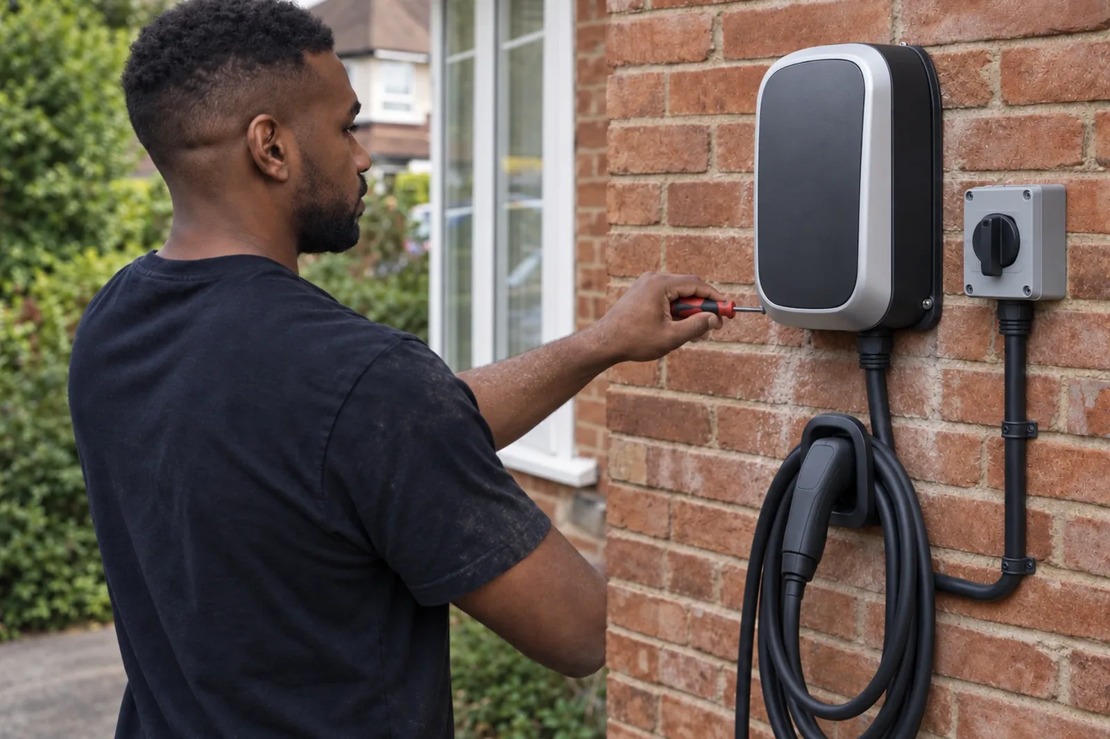An IOT Homes electrician installing an EV charge point